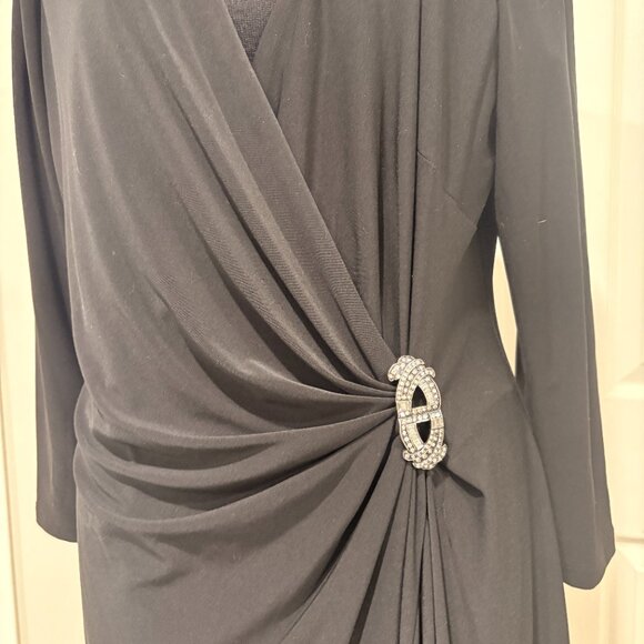 Lauren Ralph Lauren Black ruched jersey wrap dress, Size 12 - Picture 2 of 6